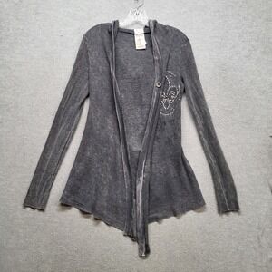 Vocal Women Cardigan Medium Gray Y2K Grunge Whimsigoth Fairy Rhinestones Hooded